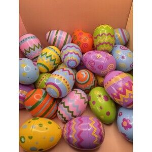 30 Plastic Printed Easter Eggs 3 X 2 Inch, Empty And Fillable (Bx X)